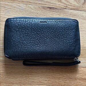 AllSaints Fetch Pebbled Leather Wristlet gunmetal grey